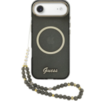 Guess IML Glitter Script Strap etui z MagSafe i paskiem do iPhone Air - szary