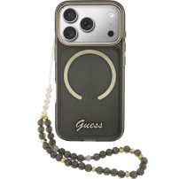 Guess IML Glitter Script Strap etui z MagSafe i paskiem do iPhone 17 Pro Max - szary
