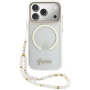 Guess IML Glitter Script Strap etui z MagSafe i paskiem do iPhone 17 Pro Max - przezroczyste