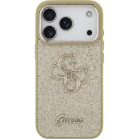 Guess Fixed Glitter 4G Metal Frame błyszczące etui do iPhone 17 Pro Max - złote