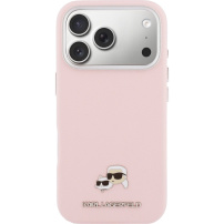 Karl Lagerfeld Karl and Choupette Heads Pins etui ze skóry PU z MagSafe do iPhone 17 Pro Max - różowy