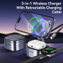USAMS CD257 Qi2 3v1 składana magnetyczna bezprzewodowa podstawka z kablem USB-C do iPhone / Apple Watch / AirPods - 15W - ciemnoszara