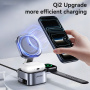 USAMS CD257 Qi2 3v1 składana magnetyczna bezprzewodowa podstawka z kablem USB-C do iPhone / Apple Watch / AirPods - 15W - ciemnoszara