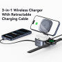 USAMS CD257 Qi2 3v1 składana magnetyczna bezprzewodowa podstawka z kablem USB-C do iPhone / Apple Watch / AirPods - 15W - ciemnoszara
