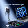 USAMS CC334 GaN uniwersalna ładowarka podróżna z portami 3x USB-C / USB-A i wysuwanymi wtyczkami - 100 - czarny