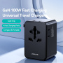 USAMS CC334 GaN uniwersalna ładowarka podróżna z portami 3x USB-C / USB-A i wysuwanymi wtyczkami - 100 - czarny