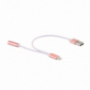 2w1 redukcja Lightning do 3,5 mm jack + USB dla Apple iPhone / iPad - różowo-złota