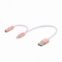 2w1 redukcja Lightning do 3,5 mm jack + USB dla Apple iPhone / iPad - różowo-złota