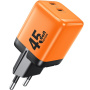 WEKOME WP-U47 GaN Adapter do szybkiego ładowania z portami 2x USB-C - 45W - pomarańczowy