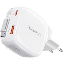ESSAGER ES-CD60 GaN zestaw adaptera z portami USB-C / USB-A i wysuwanego Kabel USB-C - 65W - biały