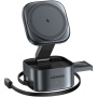 USAMS CD257 Qi2 3v1 składana magnetyczna bezprzewodowa podstawka z kablem USB-C do iPhone / Apple Watch / AirPods - 15W - ciemnoszara