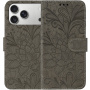 Etui zamykane ze wzorem koronki do iPhone 17 Pro - brązowe