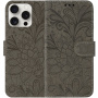 Etui zamykane ze wzorem koronki do iPhone 16 Pro - brązowe
