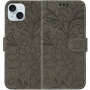 Etui zamykane ze wzorem koronki do iPhone 15 - brązowe