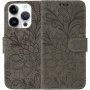 Etui zamykane ze wzorem koronki do iPhone 14 Pro Max - brązowe