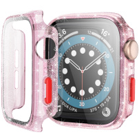Ochronny błyszczący pokrowiec ze szkłem hartowanym do Apple Watch 42mm - różowe