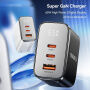 ESSAGER ES-CD64 GaN ładowarka do szybkiego ładowania z wyświetlaczem i portami 2x USB-C / USB-A - 65W - czarna