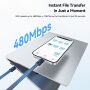 ESSAGER ES-X84 2w1 pleciony kabel ładujący i do transmisji danych oraz smycz - USB-C na Lightning - 30 cm - czarny