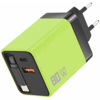 Zestaw adaptera z portami USB-C / USB-A i wysuwanego kabla USB-C - 80W - zielony