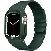 Wytrzymałe silikonowe etui z paskiem magnetycznym na Apple Watch 45 mm / 44 mm - ciemnozielone
