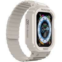 Wytrzymałe silikonowe etui z paskiem magnetycznym na Apple Watch 49 mm - beżowe
