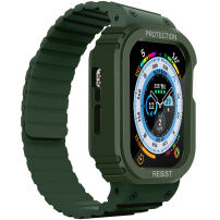 Wytrzymałe silikonowe etui z paskiem magnetycznym na Apple Watch 49 mm - ciemnozielone