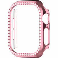 Metaliczne Etui zamykane wysadzane kamyczkami do Apple Watch 44mm - różowe