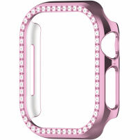 Metaliczne etui zamykane wysadzane kamyczkami do Apple Watch 45mm - różowe