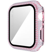 Ozdobiona kryształkami górskimi obudowa z hartowanym szkłem dla Apple Watch 38mm - różowe
