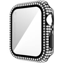 Ozdobiona kryształkami górskimi obudowa z hartowanym szkłem dla Apple Watch 42mm - czarne