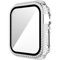 Ozdobiona kryształkami górskimi obudowa z hartowanym szkłem dla Apple Watch 42mm - srebrny