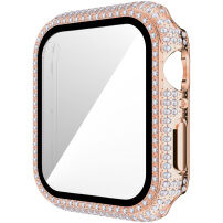 Ozdobiona kryształkami górskimi obudowa z hartowanym szkłem dla Apple Watch 44mm - różowo-złoty