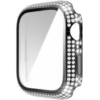 Ozdobiona kryształkami górskimi obudowa z hartowanym szkłem dla Apple Watch 45mm - czarne