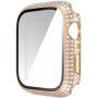 Ozdobiona kryształkami górskimi obudowa z hartowanym szkłem dla Apple Watch 45mm - różowo-złoty
