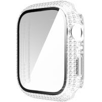 Ozdobiona kryształkami górskimi obudowa z hartowanym szkłem dla Apple Watch 45mm - czyste