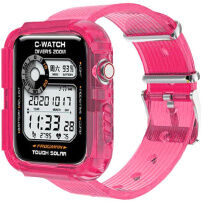 Etui z przezroczystym paskiem dla Apple Watch 45mm / 44mm / 42mm - neonowy róż