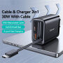 USAMS CC296 GaN zestaw ładowarki z portami USB-C / USB-A i wysuwanego kabla USB-C - 30W - biała