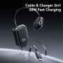 USAMS CC296 GaN zestaw ładowarki z portami USB-C / USB-A i wysuwanego kabla USB-C - 30W - biała