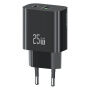 USAMS CC315 GaN ładowarka do szybkiego ładowania z portami USB-C / USB-A - 25W - czarna