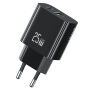 USAMS CC315 GaN ładowarka do szybkiego ładowania z portami USB-C / USB-A - 25W - czarna