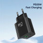 USAMS CC315 GaN ładowarka do szybkiego ładowania z portami USB-C / USB-A - 25W - czarna