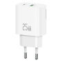 USAMS CC315 GaN ładowarka do szybkiego ładowania z portami USB-C / USB-A - 25W - biała