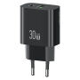 USAMS CC316 GaN ładowarka do szybkiego ładowania z portami USB-C / USB-A - 30W - czarna