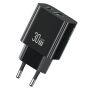 USAMS CC316 GaN ładowarka do szybkiego ładowania z portami USB-C / USB-A - 30W - czarna