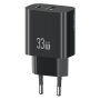 USAMS CC317 GaN ładowarka do szybkiego ładowania z portami USB-C / USB-A - 33W - czarna