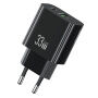 USAMS CC317 GaN ładowarka do szybkiego ładowania z portami USB-C / USB-A - 33W - czarna