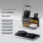 HT-568 3w1 składana magnetyczna bezprzewodowy podstawka z zegarem, budzikiem i podświetleniem do iPhone / Apple Watch / AirPods - 15W - szara