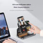 HT-568 3w1 składana magnetyczna bezprzewodowy podstawka z zegarem, budzikiem i podświetleniem do iPhone / Apple Watch / AirPods - 15W - szara