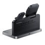 HT-568 3w1 składana magnetyczna bezprzewodowy podstawka z zegarem, budzikiem i podświetleniem do iPhone / Apple Watch / AirPods - 15W - szara