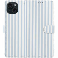 Etui zamykane w paski do iPhone 15 Plus - niebiesko-białe